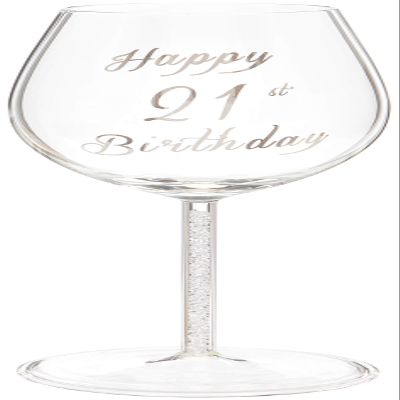 Maturi Happy 21st Birthday Wine Glass with Silver Diamond Stem - 400ml / 13.5 Fluid Ounces