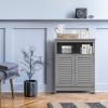 GLACER Bathroom Floor Cabinet, Wooden Storage Cabinet with Double Shutter Doors & 3-Position Adjustable Shelf, Side Storage Organizer Cabinet, 23.5 x 12 x 31.5 inches (Grey) view 2