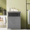 GLACER Bathroom Floor Cabinet, Wooden Storage Cabinet with Double Shutter Doors & 3-Position Adjustable Shelf, Side Storage Organizer Cabinet, 23.5 x 12 x 31.5 inches (Grey) view 4