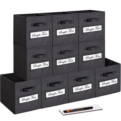 artsdi 11 Inch Storage Cube,Storage bin,cube storage (Set of 10) Foldable Fabric Cube Storage Bins with 10 Labels Window Cards & a Pen,Baskets Containers for Shelves,Closet Organizers Box,Black