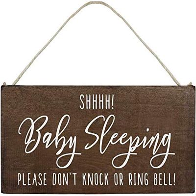 Baby Sleeping Wood Sign for Front Door Decorations Hanging - Please Do Not Knock or Ring Bell Plaque for Home Decor 10inch x 5inch (XXQ012)