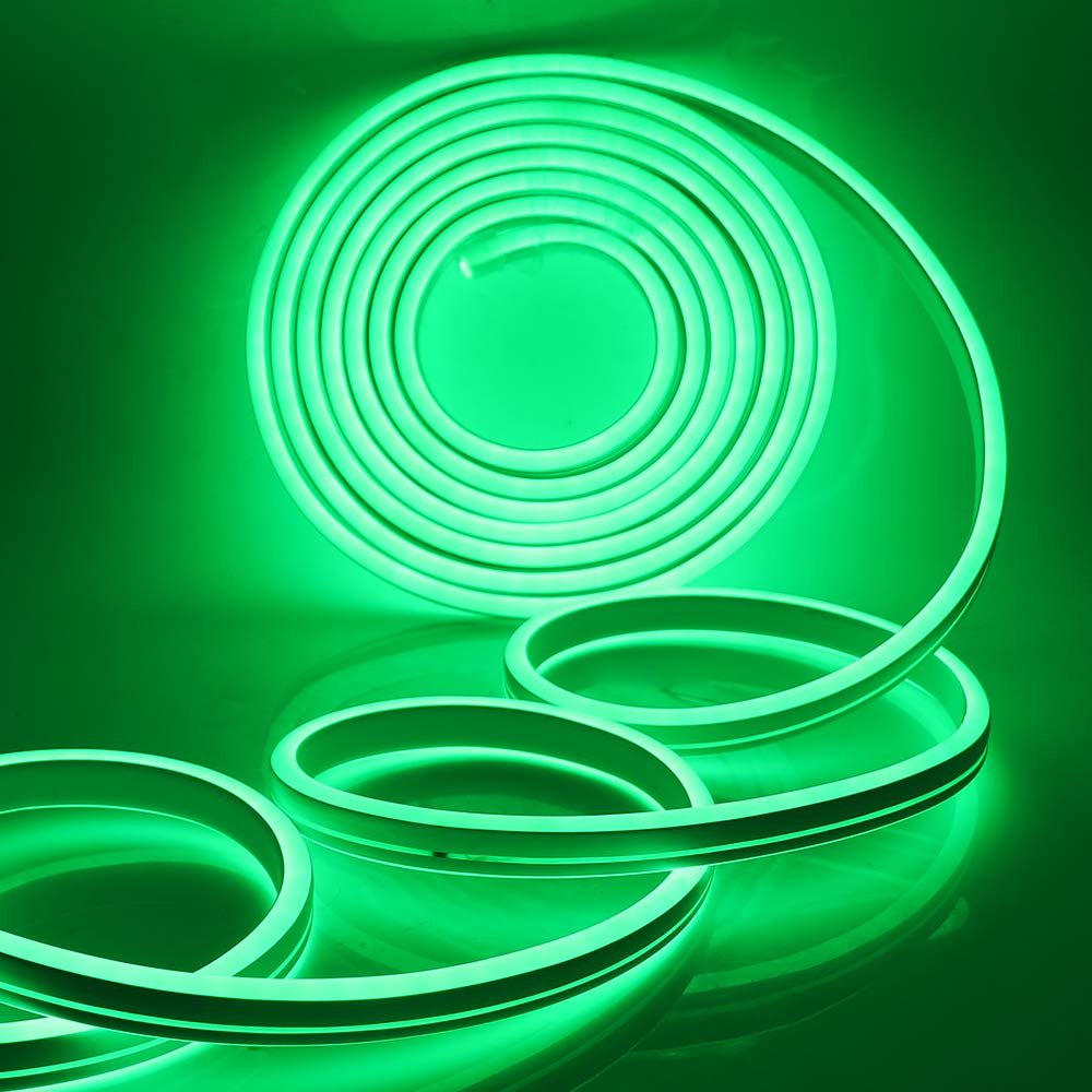 XUNATA LED Neon Light, Dimmable AC 110-120V Flexible LED Neon Strip Lights, 120 LEDs/M, 63ft/19m Waterproof 2835 SMD LED Rope Light + Remote Controller for Party Decoration(Green)