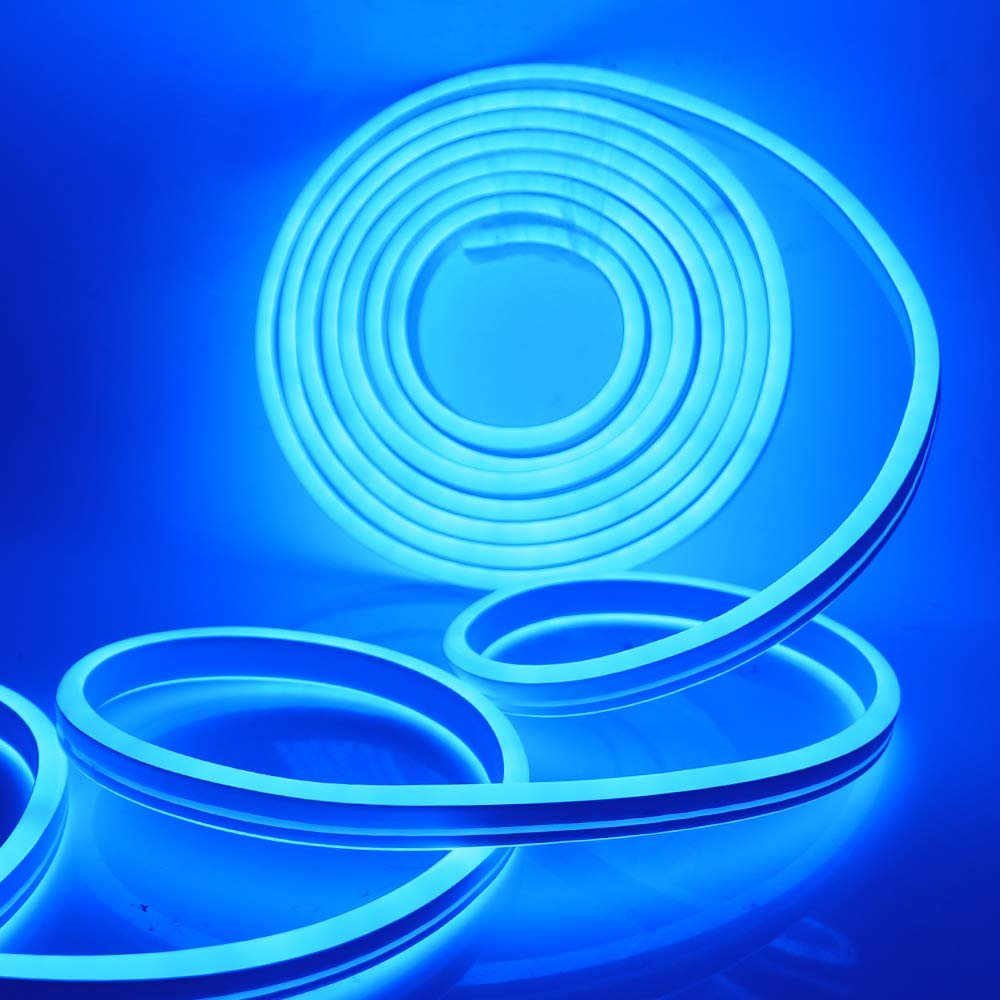 XUNATA LED Neon Light, Dimmable AC 110-120V Flexible LED Neon Strip Lights, 120 LEDs/M, 66ft/20m Waterproof 2835 SMD LED Rope Light + Remote Controller for Party Decoration(Blue)