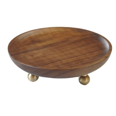 YXCKG Wooden Bowl Key Trays Decorative, Serving Bowl Wood Jewelry Dish, Ring Dish Centerpiece Jewelry Tray Key Tray, Vintage Decoration Brass Feet (Size : Small)