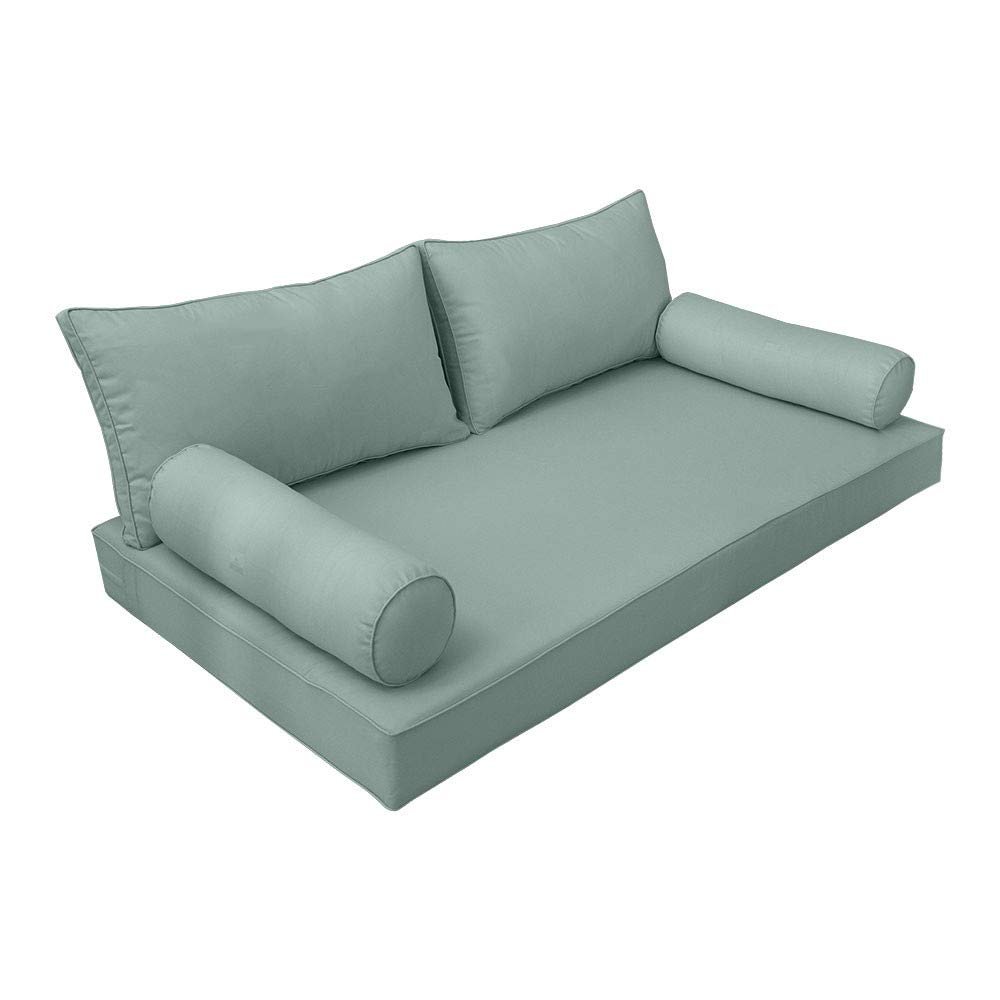 Prolinemax |SLIPCOVER ONLY|S2 Outdoor Daybed Mattress Bolster Backrest Cushion Covers Piped Trim Queen AD002