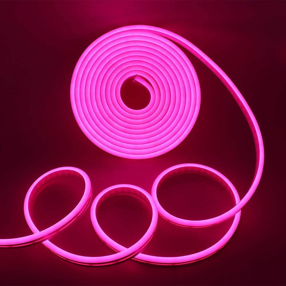 XUNATA LED Neon Light, Dimmable AC 110-120V Flexible LED Neon Strip Lights, 120 LEDs/M, 82ft/25m Waterproof 2835 SMD LED Rope Light + Remote Controller for Party Decoration(Pink)