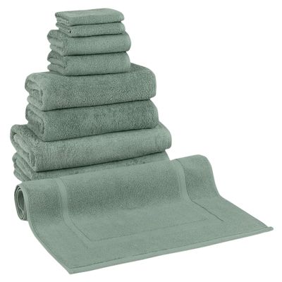 Classic Turkish Towels CTT - 9 Piece Premium Towel Set, 100% Turkish Cotton, Highly Absorbent & Comfy, Includes 2 Bath Towels, 2 Hand Towels, 2 Washcloths, 2 Bath Sheets & 1 Bath Mat | (Green)