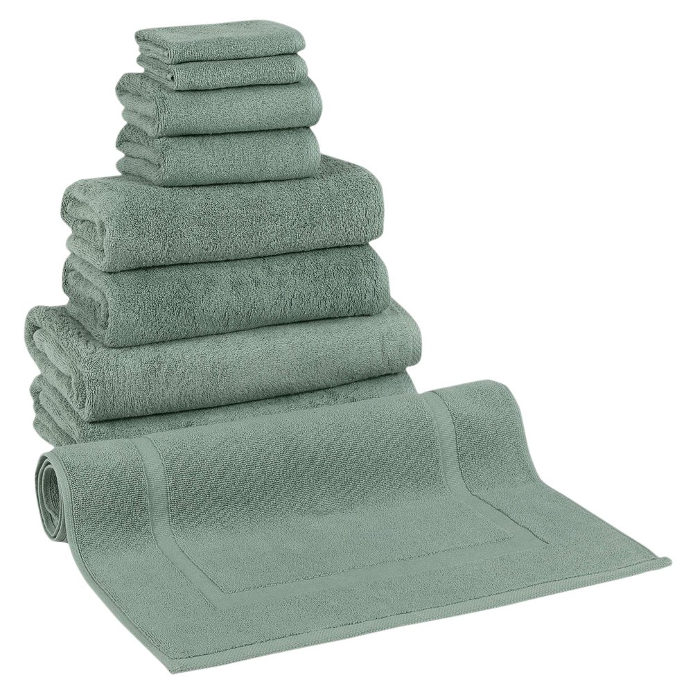 Classic Turkish Towels CTT - 9 Piece Premium Towel Set, 100% Turkish Cotton, Highly Absorbent & Comfy, Includes 2 Bath Towels, 2 Hand Towels, 2 Washcloths, 2 Bath Sheets & 1 Bath Mat | (Green)