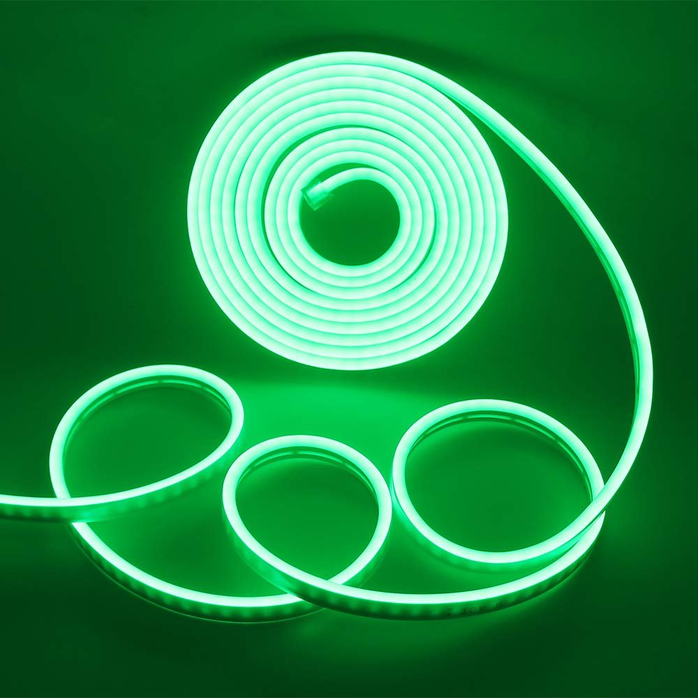 XUNATA LED Neon Light, Dimmable AC 110-120V Flexible LED Neon Strip Lights, 120 LEDs/M, 328ft/100m Waterproof 2835 SMD LED Rope Light + Remote Controller for Party Decoration(Green)