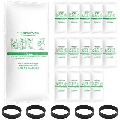 15 + 5 Pack Compatible with Vacuums 204811 Filter Plus Bags Universal Cloth Bags and Belts 301291 for F-Style and Twist-Style, and All Models Generation 4 - Sentria II 204814