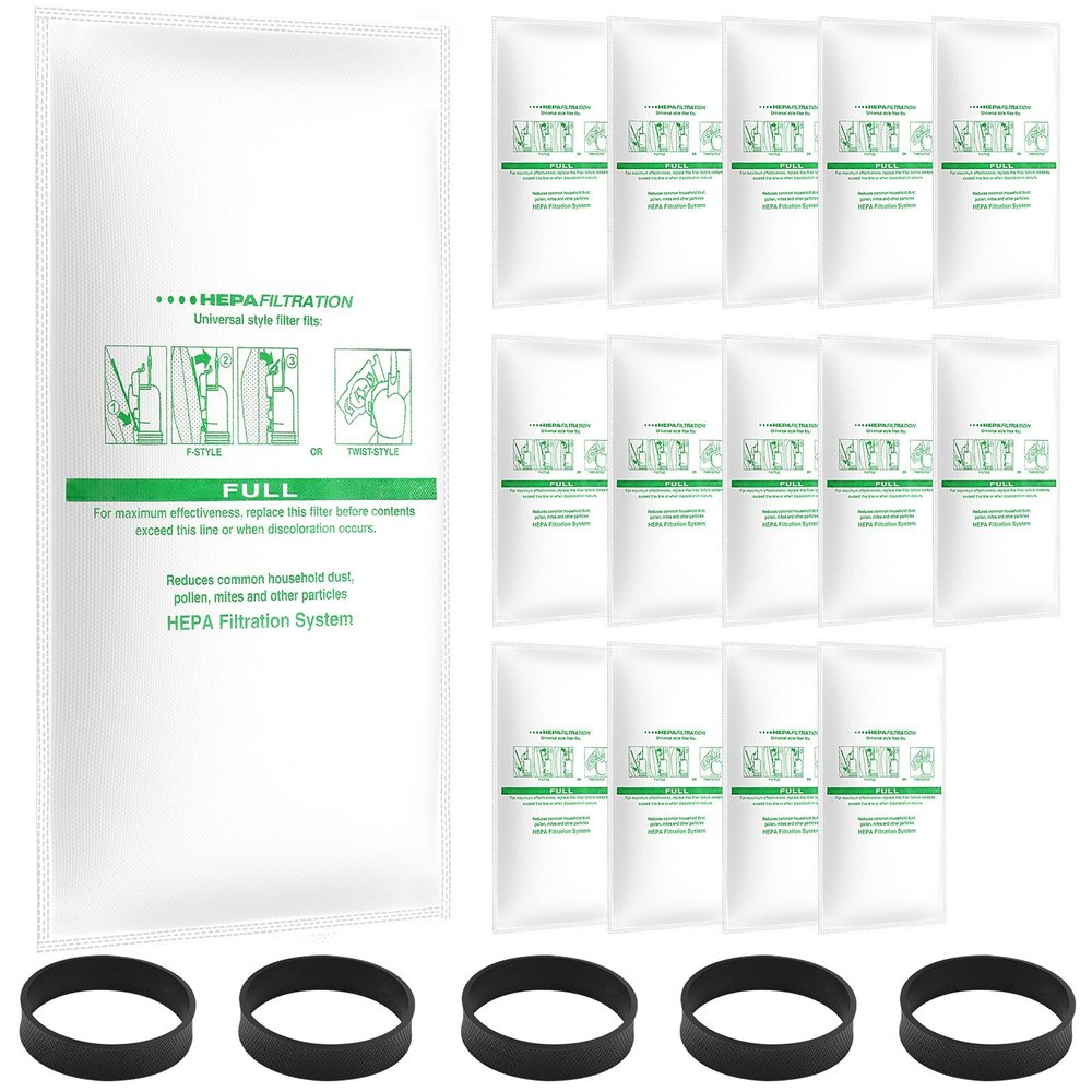 15 + 5 Pack Compatible with Vacuums 204811 Filter Plus Bags Universal Cloth Bags and Belts 301291 for F-Style and Twist-Style, and All Models Generation 4 - Sentria II 204814