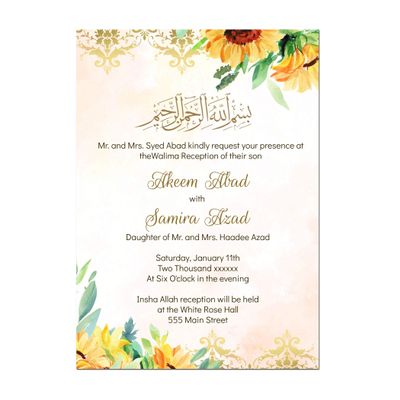 100 Walima Invitations Floral Sunflower Watercolor Wedding Invitations Personalized Any Text
