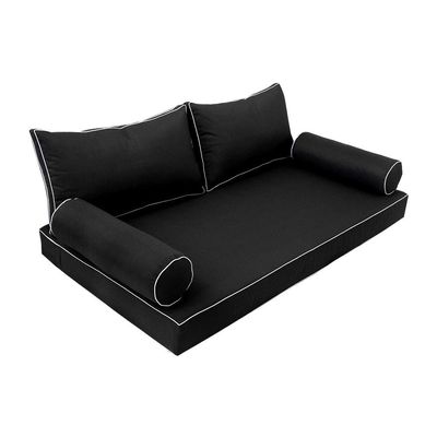Prolinemax |SLIPCOVER ONLY|S2 Outdoor Daybed Mattress Bolster Backrest Cushion Covers Contrast Trim Queen AD109