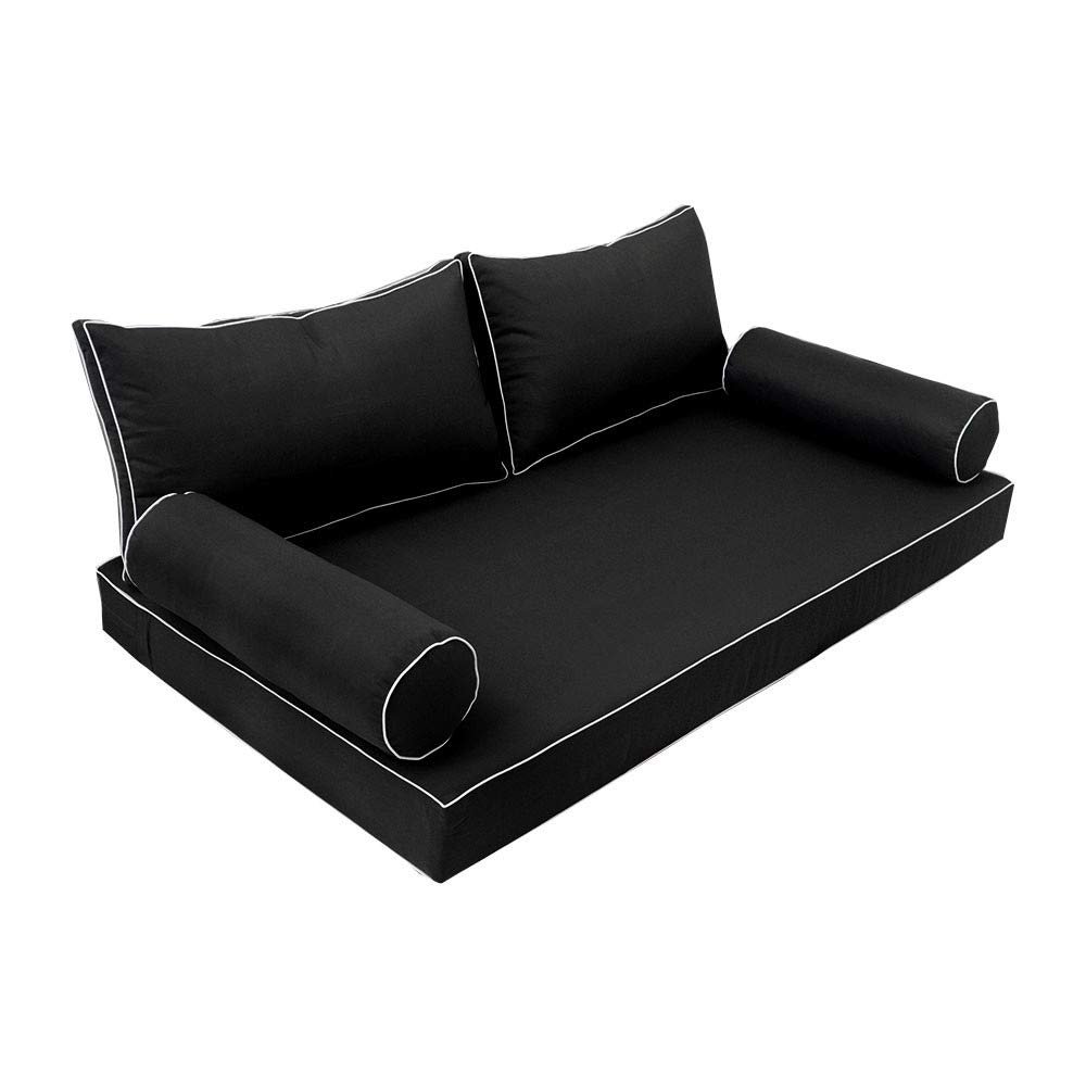 Prolinemax |SLIPCOVER ONLY|S2 Outdoor Daybed Mattress Bolster Backrest Cushion Covers Contrast Trim Queen AD109