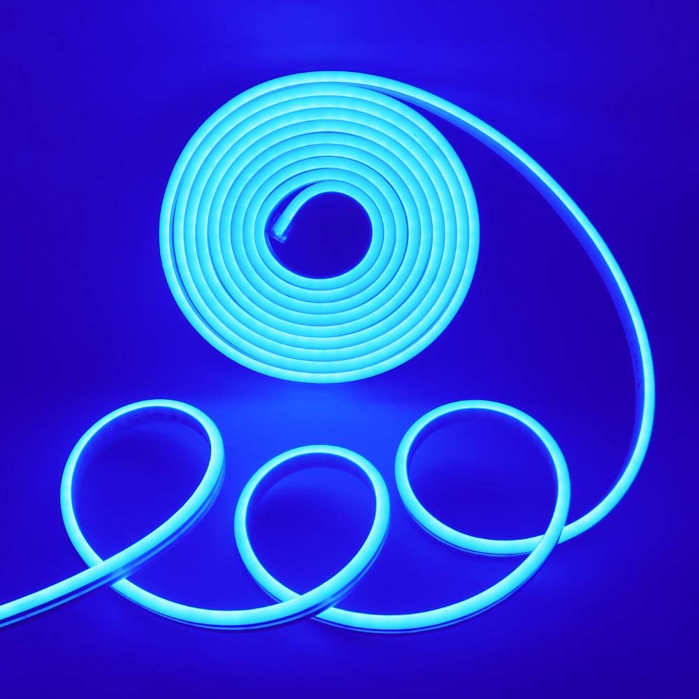 XUNATA LED Neon Light, Dimmable AC 110-120V Flexible LED Neon Strip Lights, 120 LEDs/M, 82ft/25m Waterproof 2835 SMD LED Rope Light + Remote Controller for Party Decoration(Blue)