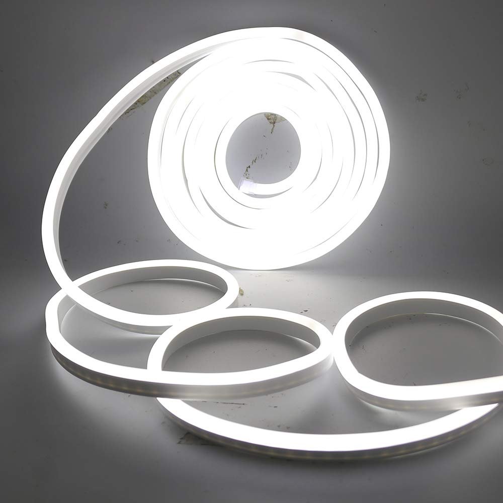 XUNATA LED Neon Light, Dimmable AC 110-120V Flexible LED Neon Strip Lights, 6500K Daylight White 120 LEDs/M, 53ft/16m Waterproof 2835 SMD LED Rope Light + Remote Controller for Party Decoration