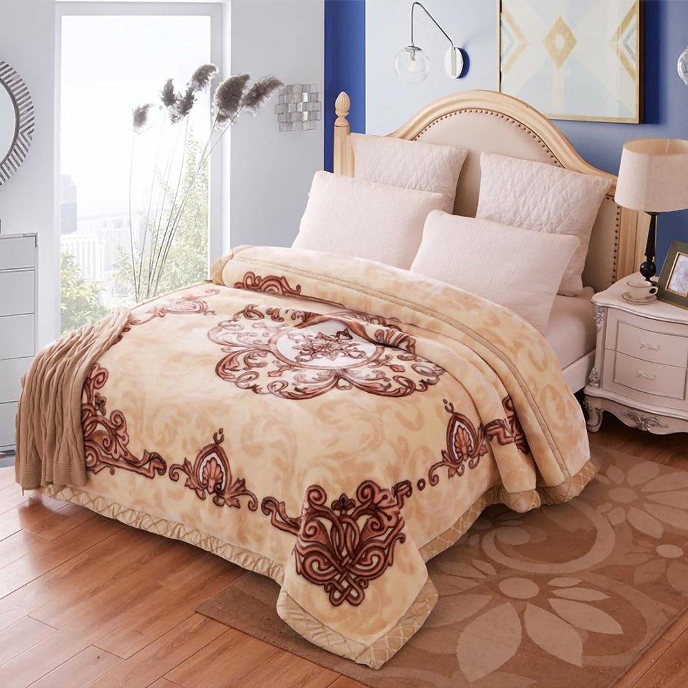 9 lbs Heavy Korean Mink Blanket 77"90", Silky Soft and Warm, 2 Ply Reversible Raschel Bed Blanket,(200x230cm4kg).