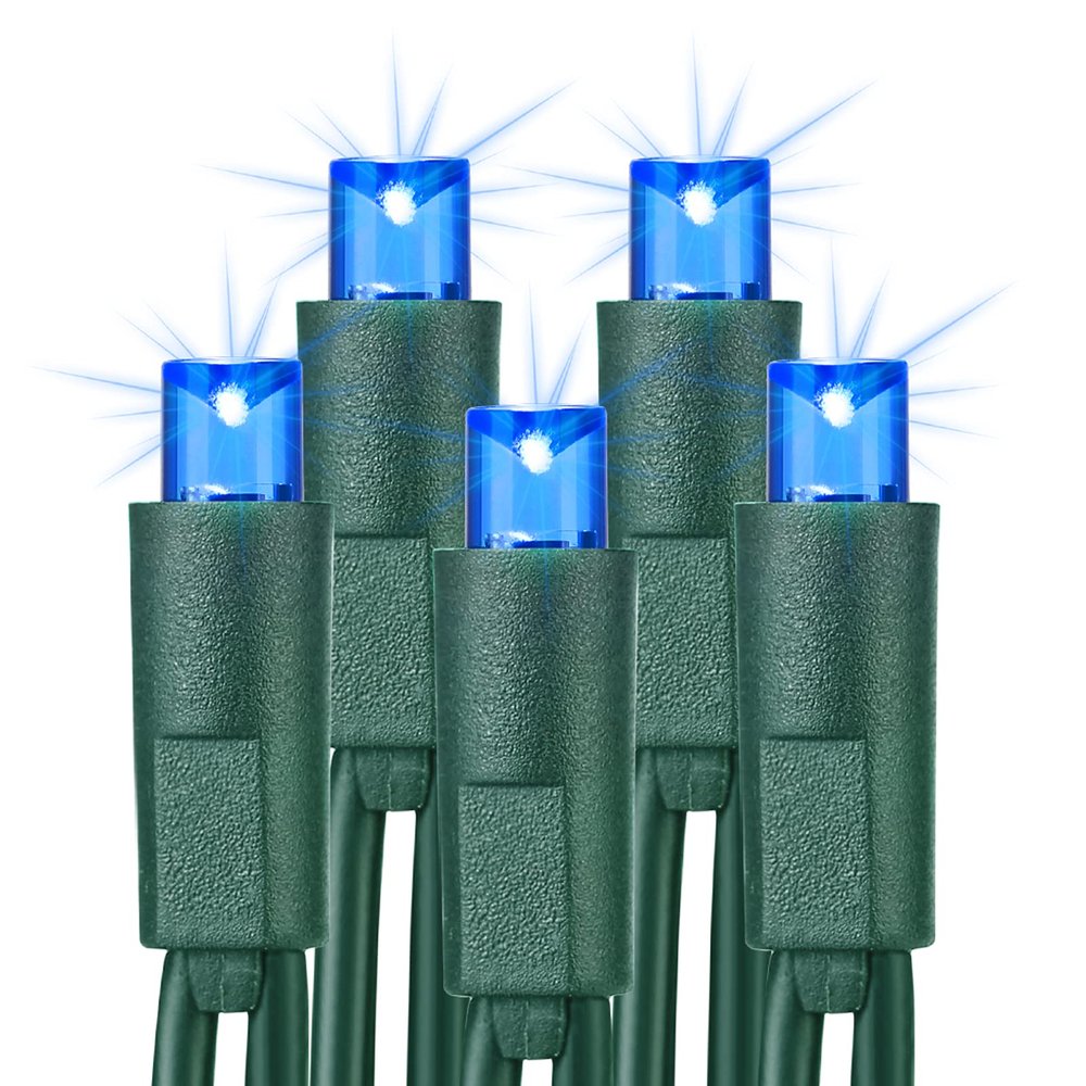 Brizled Blue Christmas Lights, 33ft 100 LED 5MM Wide Angle Christmas Tree Lights, 120V UL Certified Mini String Light Connectable Outdoor Waterproof Blue Light for Xmas Room Party Decor, Green Wire