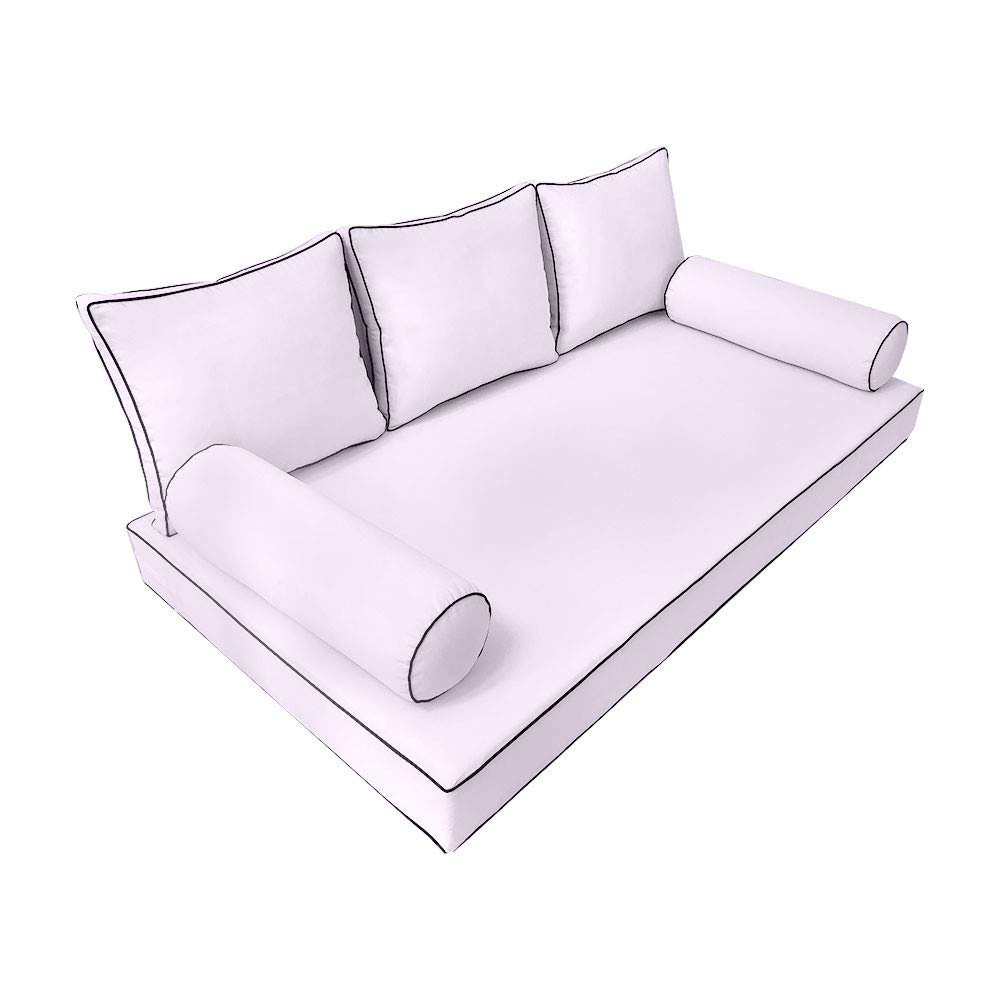 |SLIPCOVER ONLY|S3 Outdoor Daybed Mattress Bolster Backrest Cushion Covers Contrast Trim Twin AD107
