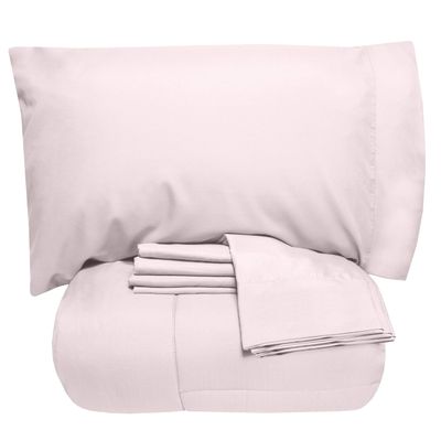 7 Pcs Best Premium Bedding Collection 100% Organic Cotton 500 GSM 7Pc Included-1 Buffel Comforter, 1 Fitted Sheet,1 Flat Sheet, 2 Pillow Shams, 2 Pillow Cases,Twin/Pale Pink Comforter Set