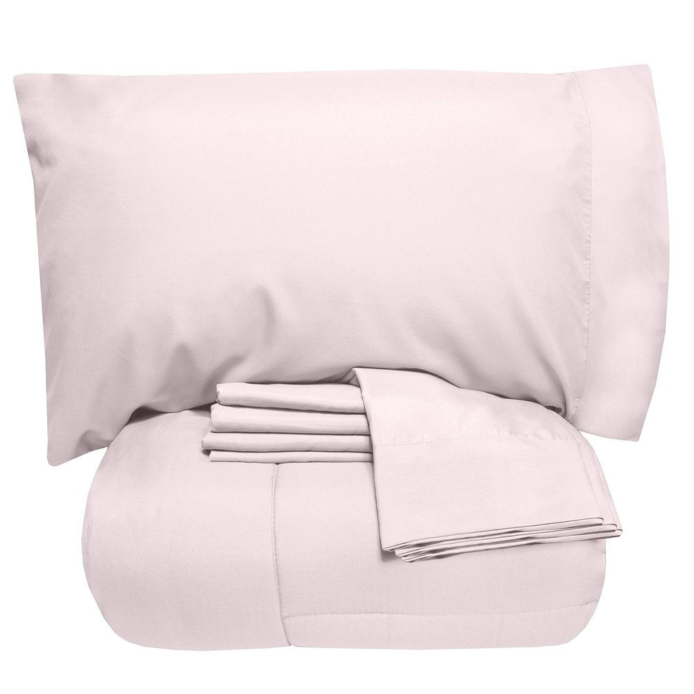 7 Pcs Best Premium Bedding Collection 100% Organic Cotton 500 GSM 7Pc Included-1 Buffel Comforter, 1 Fitted Sheet,1 Flat Sheet, 2 Pillow Shams, 2 Pillow Cases,Twin/Pale Pink Comforter Set