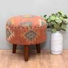 NATURAL FURNISH Handmade Kilim Jute Pouf Ottomans Wooden Seating Stool for Living Room, Bedroom (16" D x 16" W x 16" H) (Red) view 2