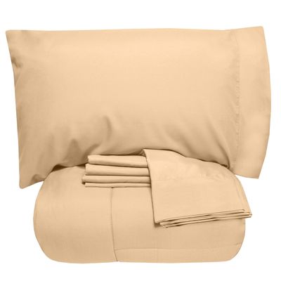 7 Pcs Best Premium Bedding Collection 100% Organic Cotton 500 GSM 7Pc Included-1 Buffel Comforter, 1 Fitted Sheet,1 Flat Sheet, 2 Pillow Shams, 2 Pillow Cases,Twin XL/Cream Comforter Set