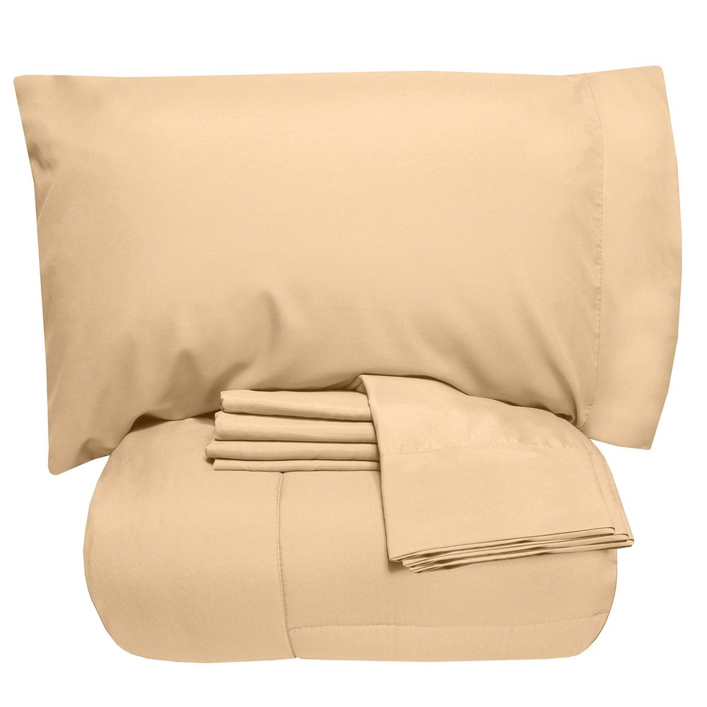 7 Pcs Best Premium Bedding Collection 100% Organic Cotton 500 GSM 7Pc Included-1 Buffel Comforter, 1 Fitted Sheet,1 Flat Sheet, 2 Pillow Shams, 2 Pillow Cases,Twin XL/Cream Comforter Set