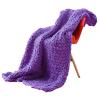 Chunky Knit Blanket Purple, Synthetic Wool Luxury Throw Knitted Blanket for Cuddling Up in Bed, Cozy Handmade Bulky Bed Sofa Chair Mat for Home Decor-32x32in view 2