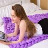 Chunky Knit Blanket Purple, Synthetic Wool Luxury Throw Knitted Blanket for Cuddling Up in Bed, Cozy Handmade Bulky Bed Sofa Chair Mat for Home Decor-32x32in view 4