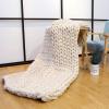 Chunky Knit Blanket Beige, Synthetic Wool Luxury Throw Knitted Blanket for Cuddling Up in Bed, Cozy Handmade Bulky Bed Sofa Chair Mat for Home Decor-80x80in view 1