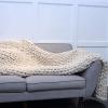 Chunky Knit Blanket Beige, Synthetic Wool Luxury Throw Knitted Blanket for Cuddling Up in Bed, Cozy Handmade Bulky Bed Sofa Chair Mat for Home Decor-80x80in view 4