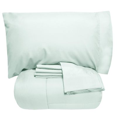 7 Pcs Best Premium Bedding Collection 100% Organic Cotton 500 GSM 7Pc Included-1 Buffel Comforter, 1 Fitted Sheet,1 Flat Sheet, 2 Pillow Shams, 2 Pillow Cases,Cal-King/Mint Comforter Set