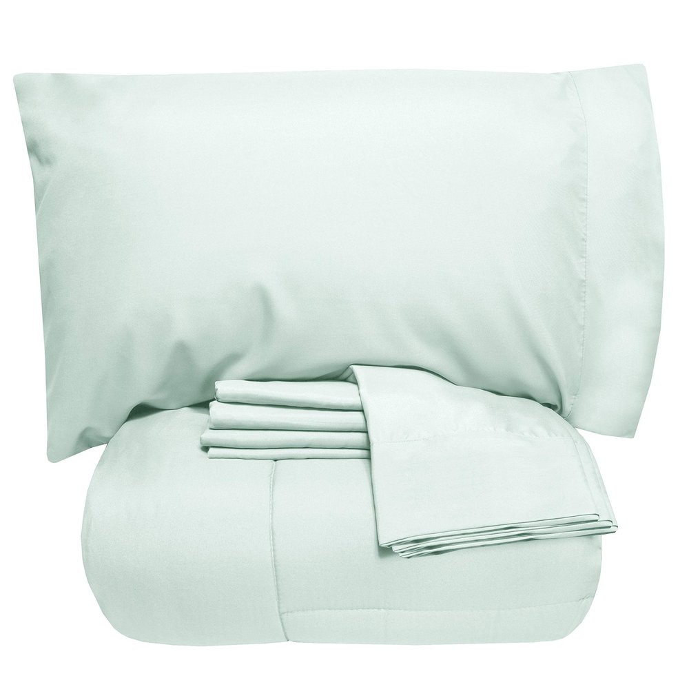 7 Pcs Best Premium Bedding Collection 100% Organic Cotton 500 GSM 7Pc Included-1 Buffel Comforter, 1 Fitted Sheet,1 Flat Sheet, 2 Pillow Shams, 2 Pillow Cases,Cal-King/Mint Comforter Set