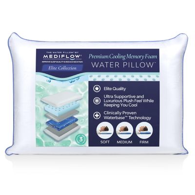 Mediflow Water Pillow - Elite Collection, Cooling Gel Memory Foam. Orthopedic for Neck Pain Relief, Adjustable Water Pillow for Sleeping. (Single Pack)