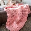 Knitted Blanket Throw Chunky Wine red, Chunky Knit Throw Blankets for Bed by Soft Knitting 6CM Wide Knitted Throw for Bed Sofa Home Decor Super Large Mat Rug-32x40in view 2
