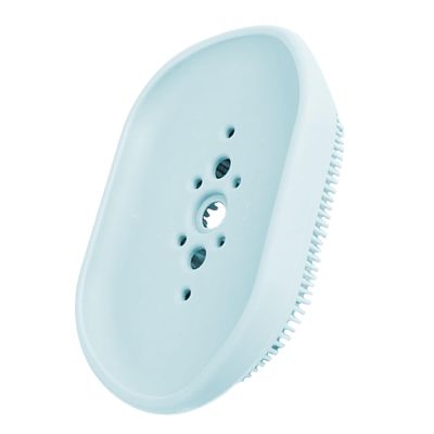 Cabilock Silicone Soap Dish Brush with Drain Soap Holder Box Soft Bristles Shower Brush Scrubber for Bathroom Travelling Outdoor Blue