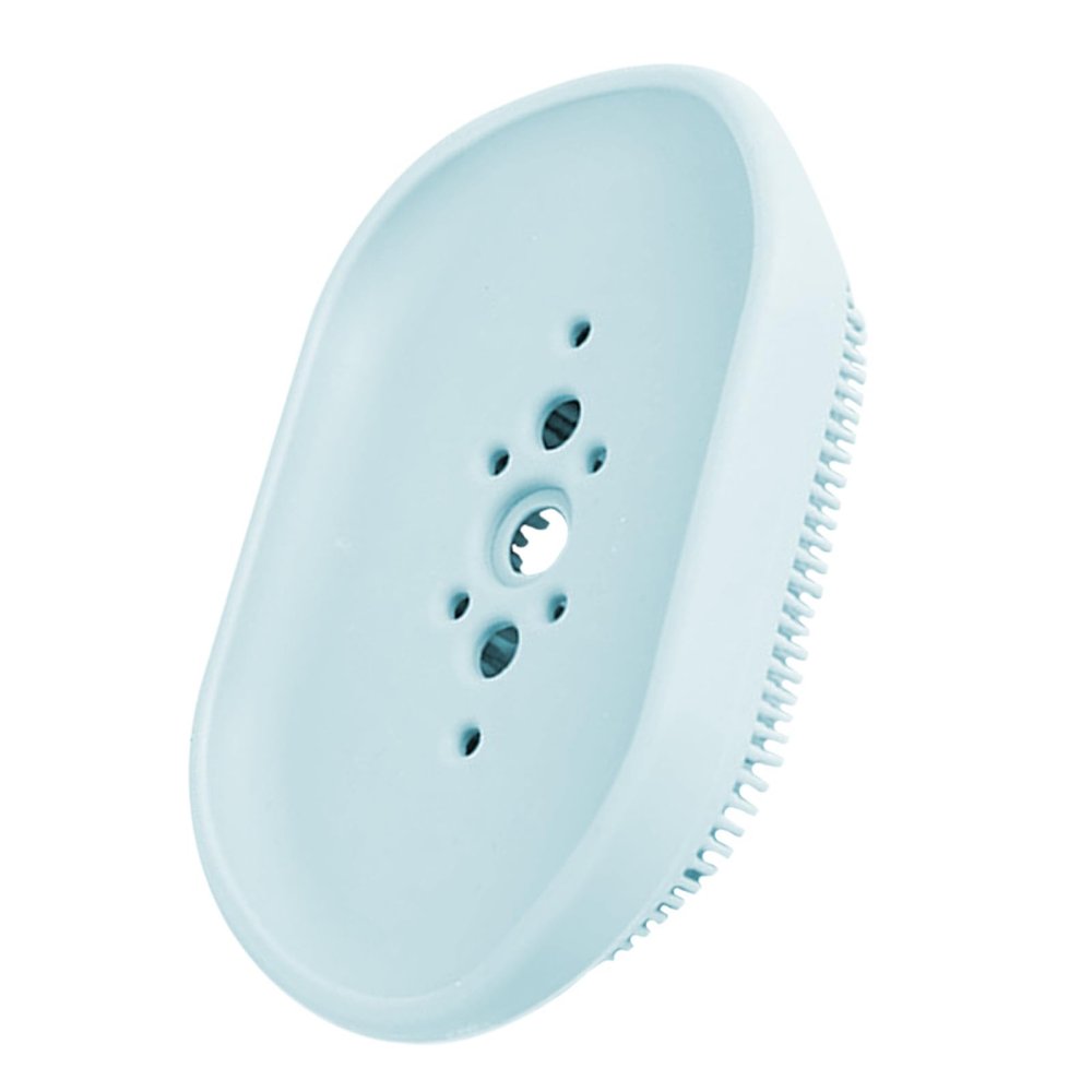 Cabilock Silicone Soap Dish Brush with Drain Soap Holder Box Soft Bristles Shower Brush Scrubber for Bathroom Travelling Outdoor Blue