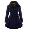 Andongnywell Women's Fashion Faux Fur Lapel Double-Breasted Thick Wool Trench Coat Jacket Double Breasted Woolen Coats (Navy Blue,X-Large) view 1