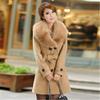 Andongnywell Women's Faux Fur Lapel Double Breasted Thick Wool Trench Coat Jacket mid Long Tweed Overcoats (Black,Small) view 2