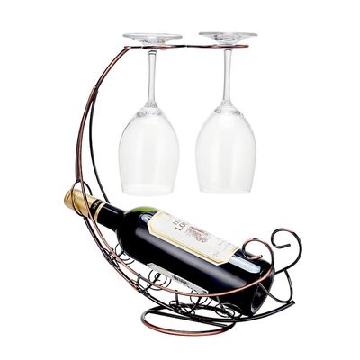 1 Bottle and 2 Glasses Wine Rack, Tabletop Vintage Wine Glass Bottle Holder in Bronze Color And Gold, Home Kitchen Bar Wine Display Storage Stand, 311335cm