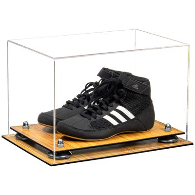 Better Display Cases Acrylic Kids Shoes Display Case - Medium Rectangle Box with Clear Case, Silver Risers and Wood Base 12" x 8.25" x 8" (A004, V41)