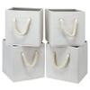 i BKGOO Foldable Storage Cube Bins Beige-White Bamboo Fabric Collapsible Resistant Basket Box Organizer with Cotton Rope Handle for Home Office and Nursery 10.5x10.5x11 inch view 1