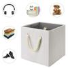 i BKGOO Foldable Storage Cube Bins Beige-White Bamboo Fabric Collapsible Resistant Basket Box Organizer with Cotton Rope Handle for Home Office and Nursery 10.5x10.5x11 inch view 3