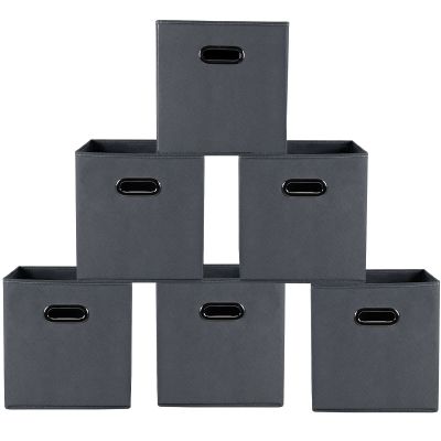 Yunkeeeper storage bins Cubes, Fabric Cube Organizer with Handle, Foldable Cube Bins for Cloth or Accessary Storage, 11x11x11, Set of 6, (Gray)