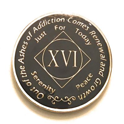 16 Year NA Black & Gold Medallion -Chip, Coin, Token