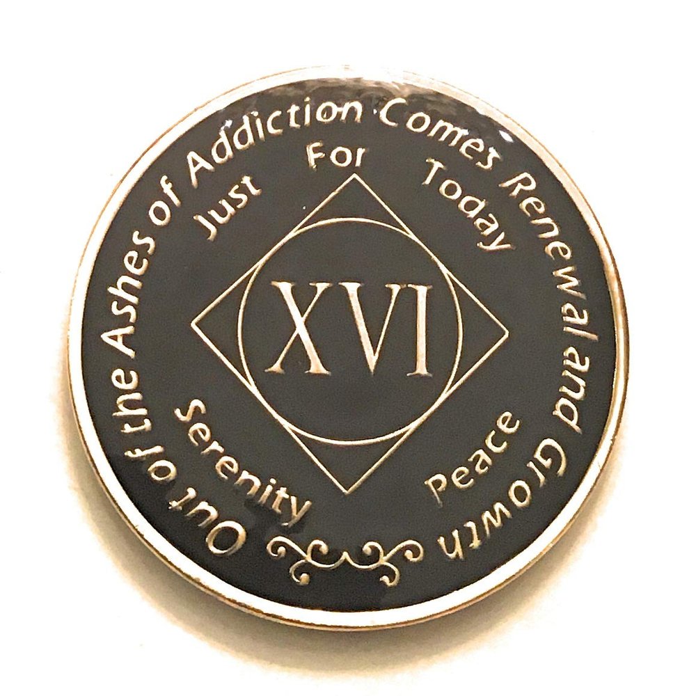 16 Year NA Black & Gold Medallion -Chip, Coin, Token