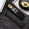 HonHeam 4 Pcs Portable Stainless Steel Tableware Set, Dishwasher Safe Reusable Flatware Cutlery Set, Include Fork Spoon Chopsticks with box (Golden black) view 1