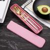 HonHeam 4 Pcs Portable Stainless Steel Tableware Set, Dishwasher Safe Reusable Flatware Cutlery Set, Include Fork Spoon Chopsticks with box (Golden pink) view 1