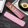 HonHeam 4 Pcs Portable Stainless Steel Tableware Set, Dishwasher Safe Reusable Flatware Cutlery Set, Include Fork Spoon Chopsticks with box (Golden pink) view 2